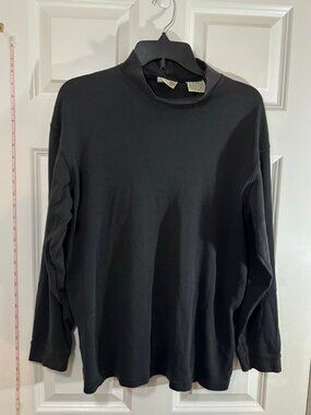 St. John’s Bay Mens Black Mock Neck Long Sleeve Shirt Cotton Blend M